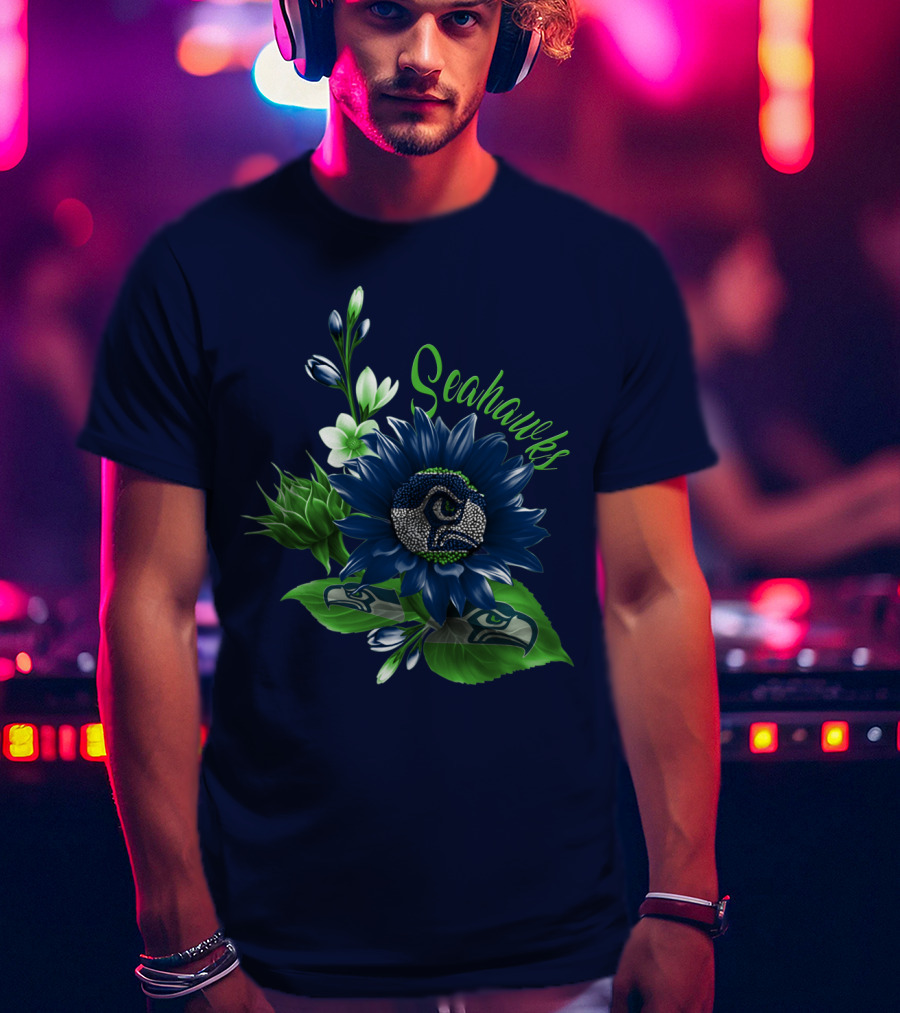 Seahawks Flower Design With Team Logo Elements T-Shirt