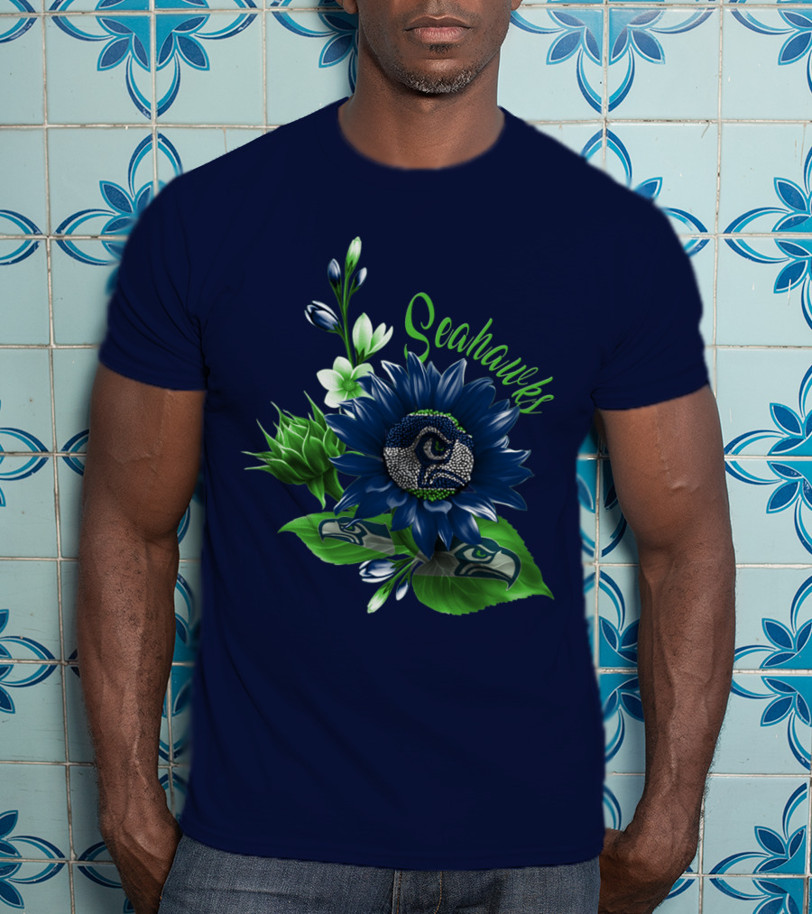 Seahawks Flower Design With Team Logo Elements T-Shirt