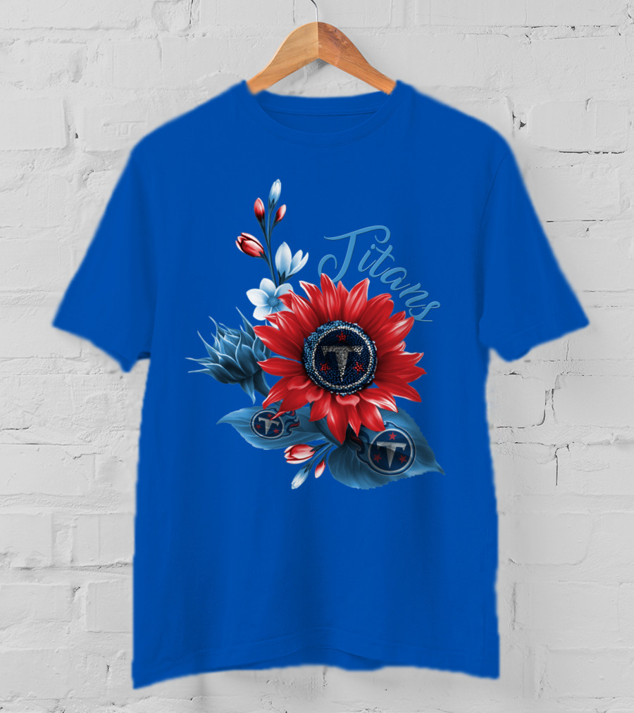 Tennessee Titans Floral Design With Logo Elements T-Shirt