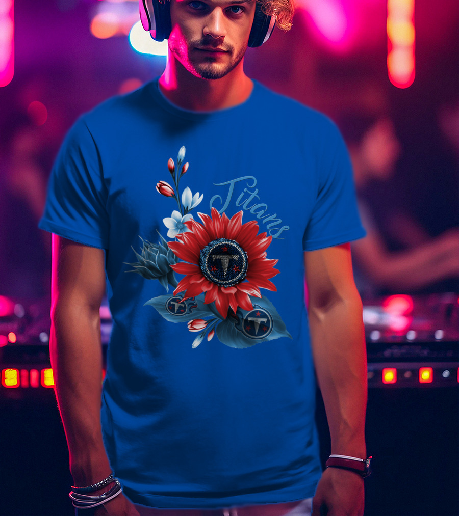 Tennessee Titans Floral Design With Logo Elements T-Shirt