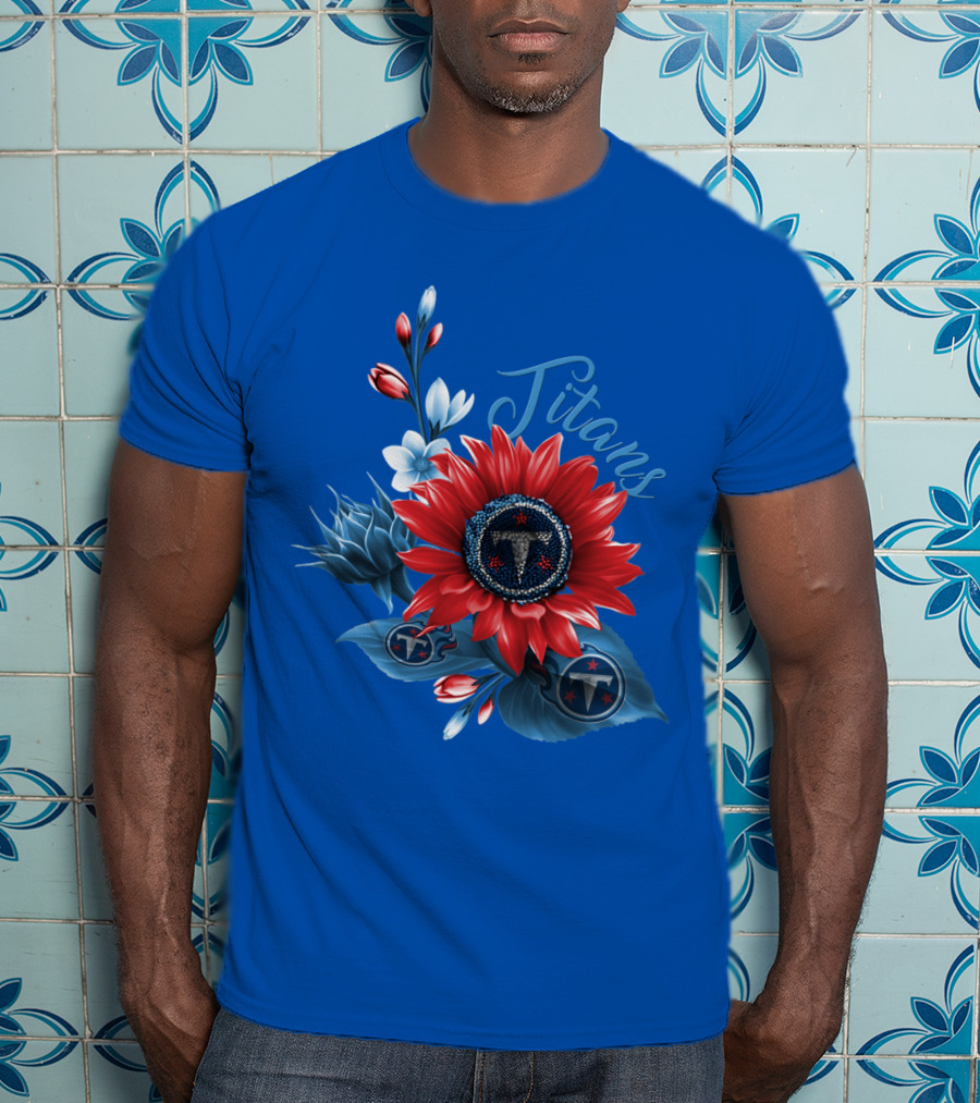 Tennessee Titans Floral Design With Logo Elements T-Shirt