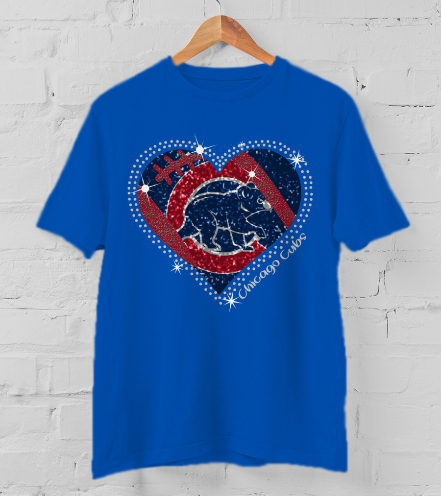 Chicago Cubs Heart Sparkle Football Bear T-Shirt