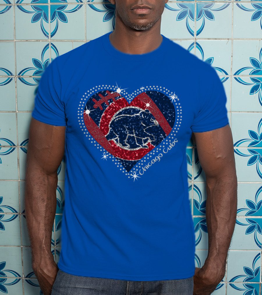 Chicago Cubs Heart Sparkle Football Bear T-Shirt