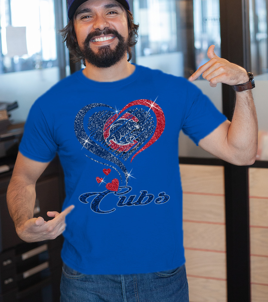 Cubs Sparkling Heart With Chicago Cubs Bear T-Shirt