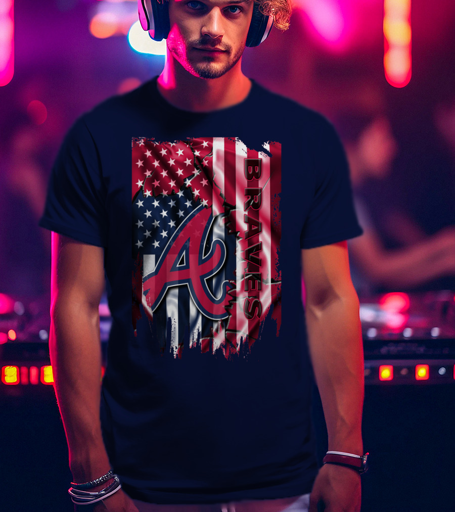 Atlanta Braves American Flag Grunge Style T-Shirt