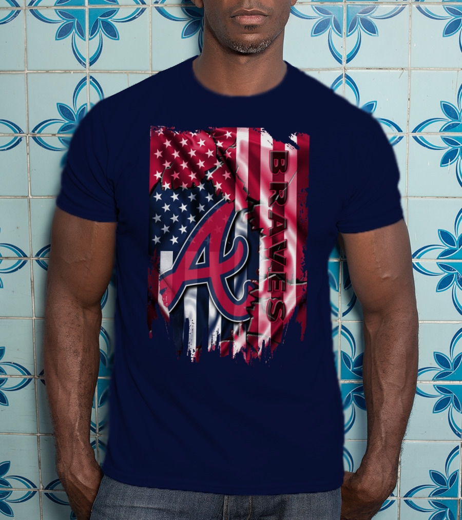 Atlanta Braves American Flag Grunge Style T-Shirt