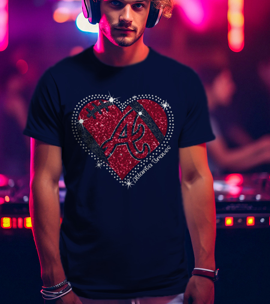 Atlanta Braves Heart With Sparkling Baseball T-Shirt