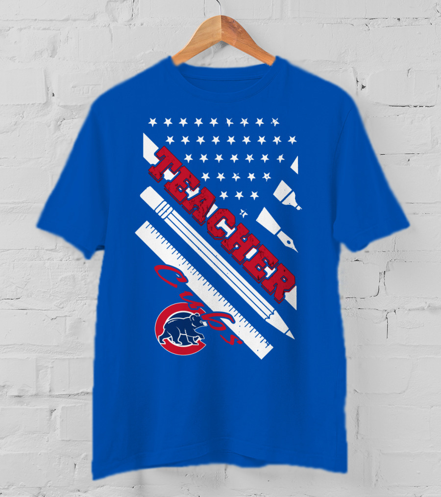Teacher Cubs American Flag Baseball T-Shirt