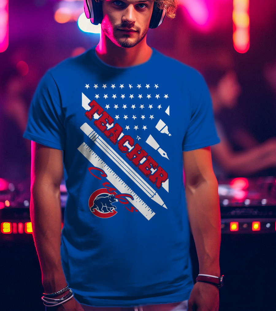 Teacher Cubs American Flag Baseball T-Shirt
