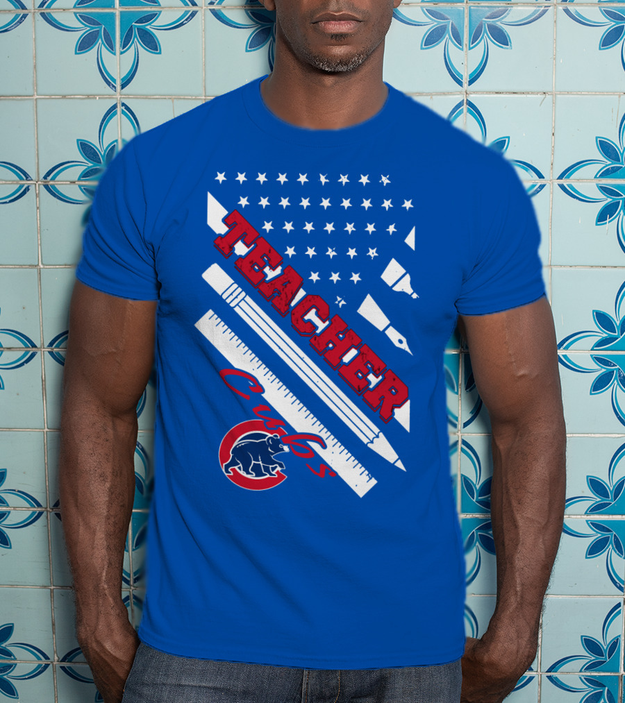 Teacher Cubs American Flag Baseball T-Shirt