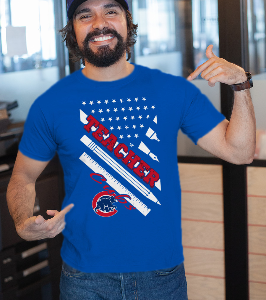 Teacher Cubs American Flag Baseball T-Shirt