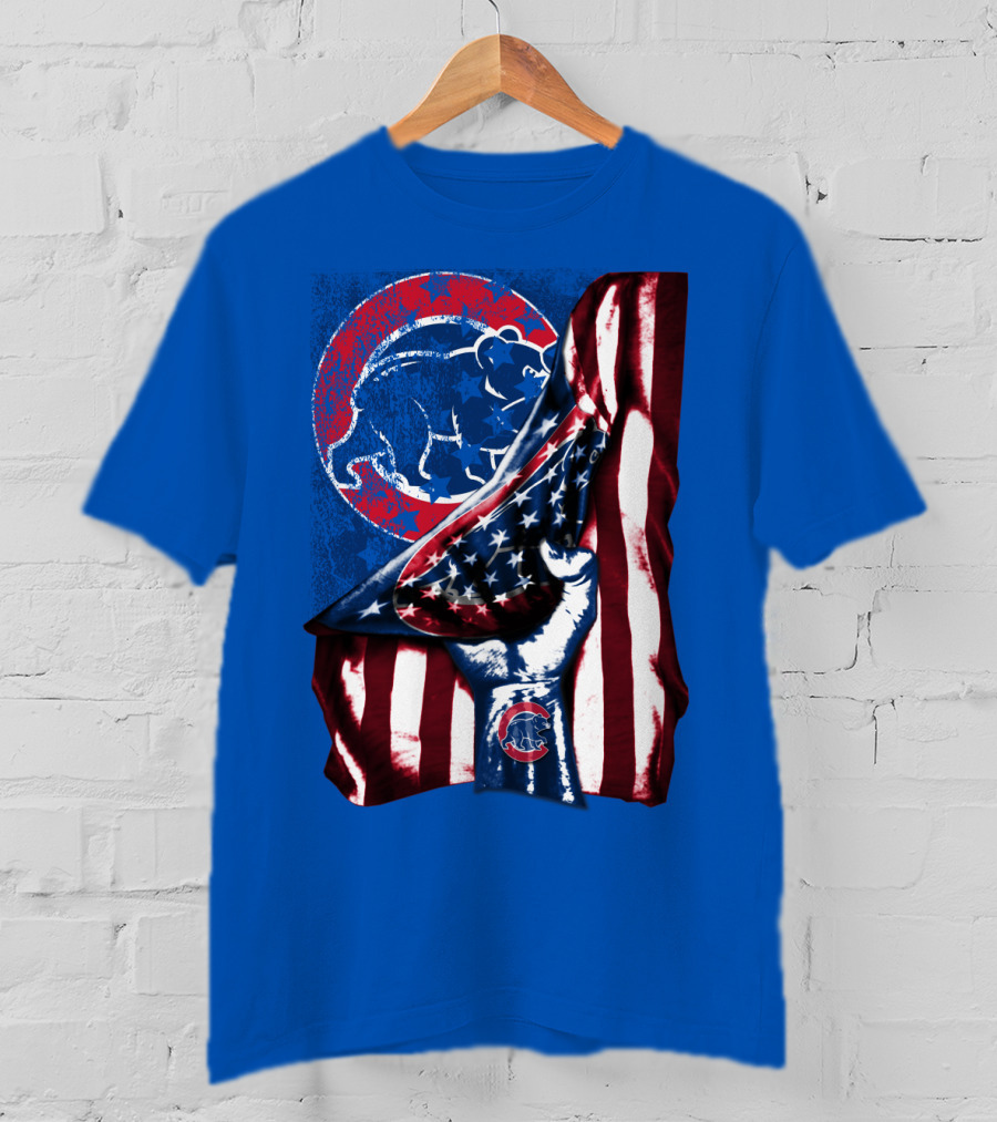 Chicago Cubs American Flag Bear Logo Fist T-Shirt