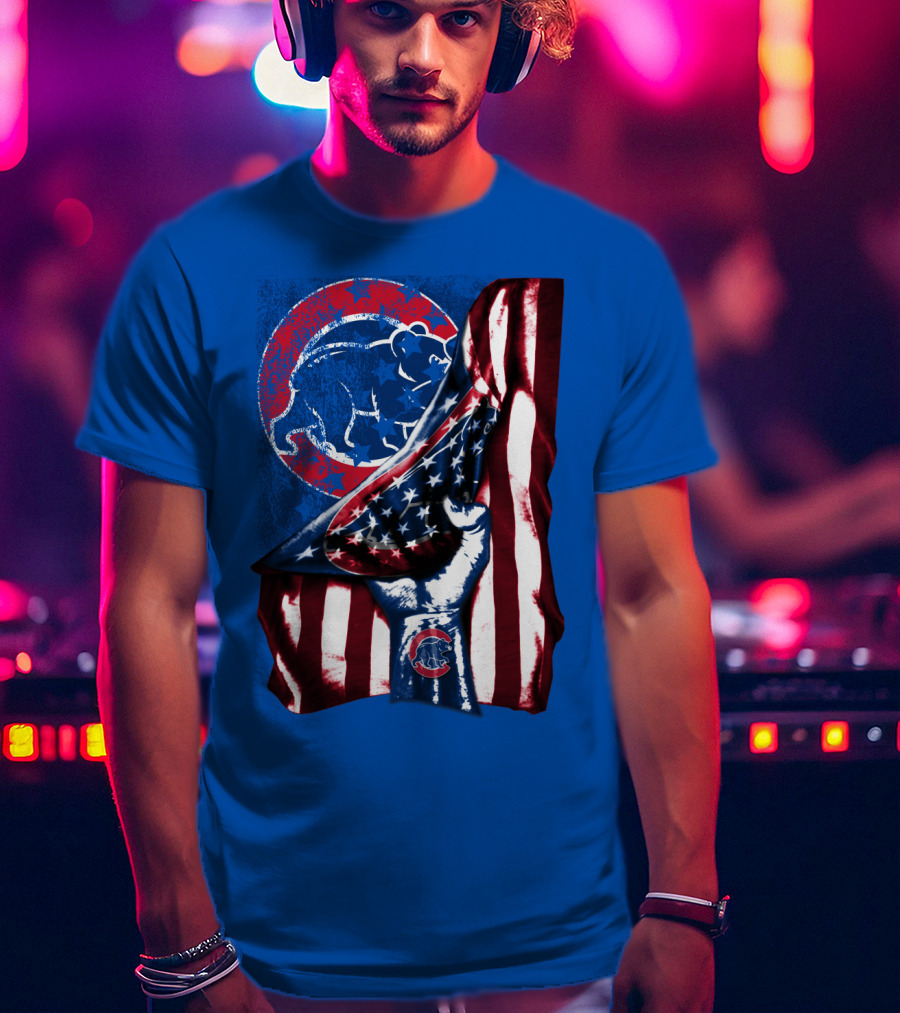 Chicago Cubs American Flag Bear Logo Fist T-Shirt