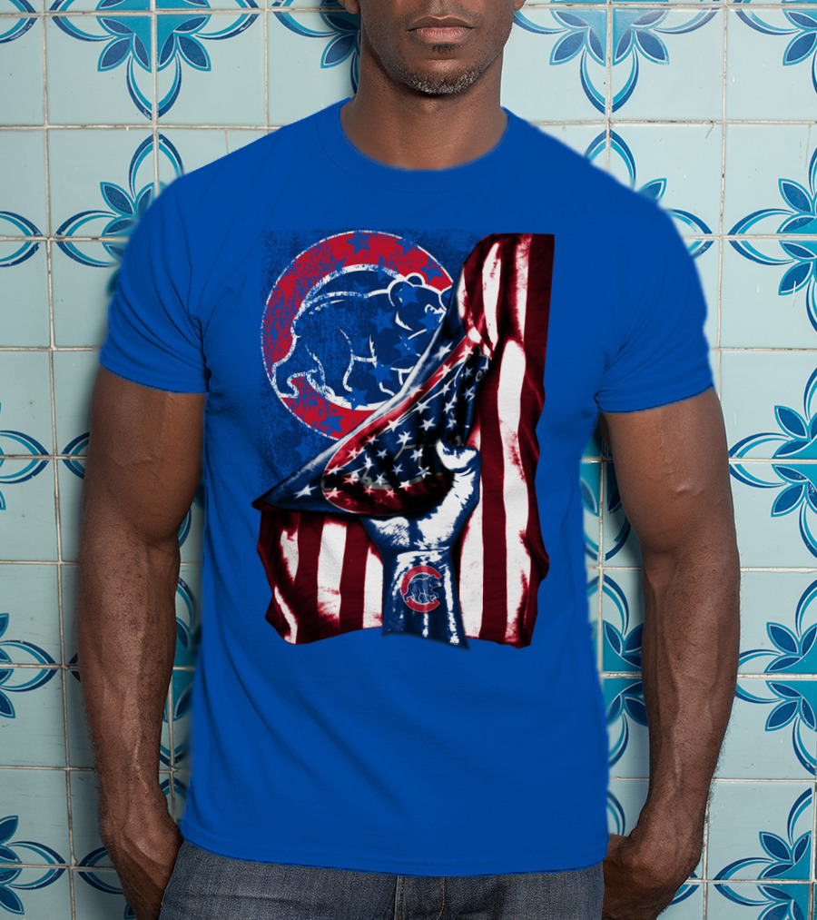 Chicago Cubs American Flag Bear Logo Fist T-Shirt