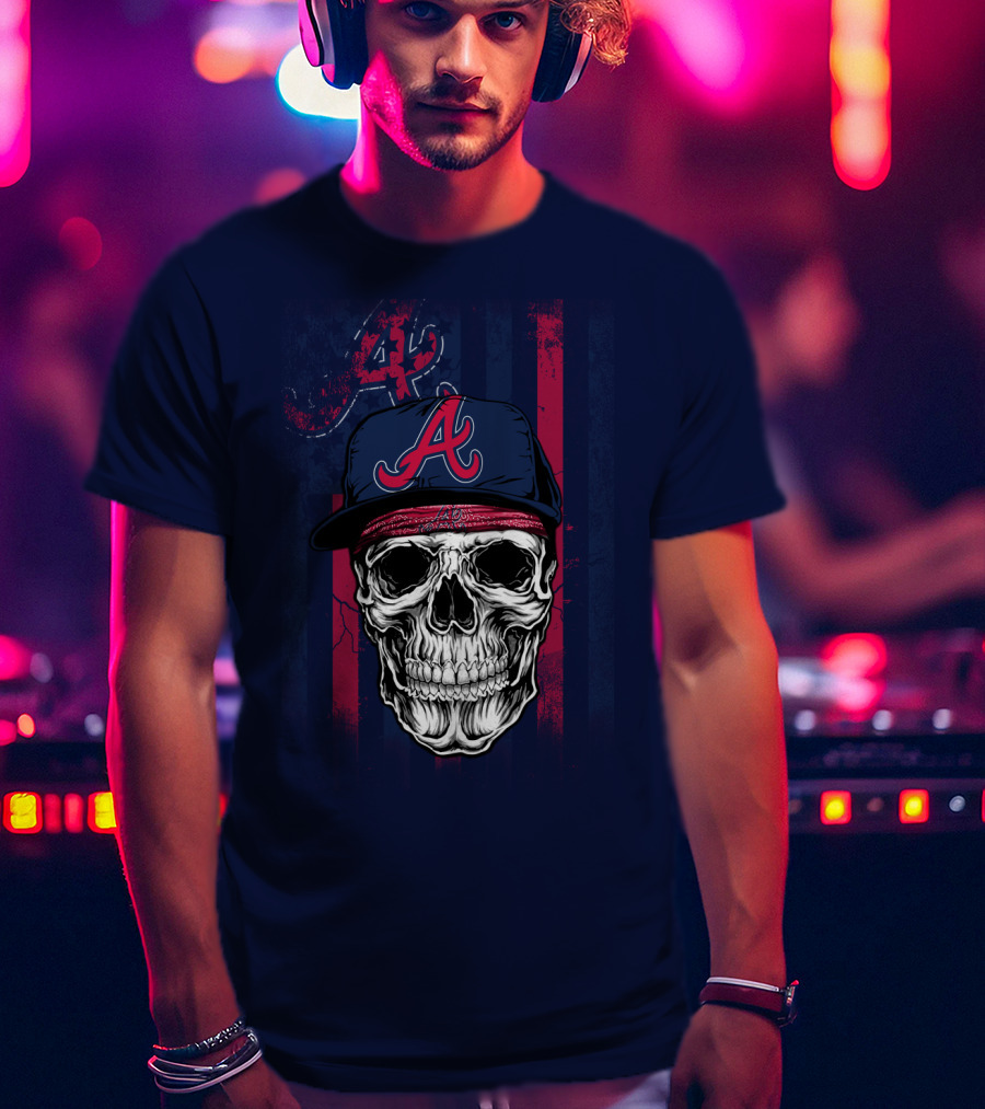 Atlanta Braves Skull With Cap And Team T-Shirt