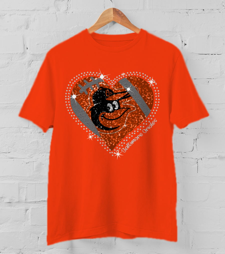 Baltimore Orioles Sparkling Heart And Baseball T-Shirt
