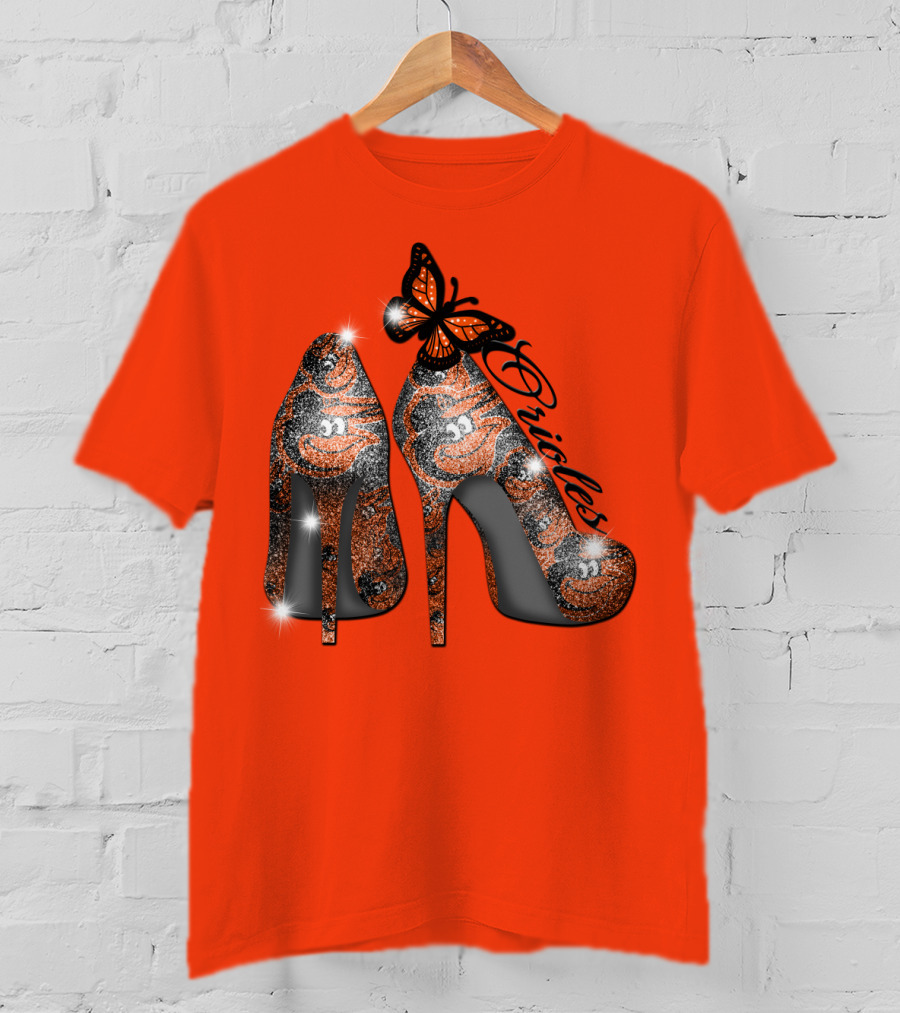 Baltimore Orioles High Heels With Butterfly Sparkle T-Shirt