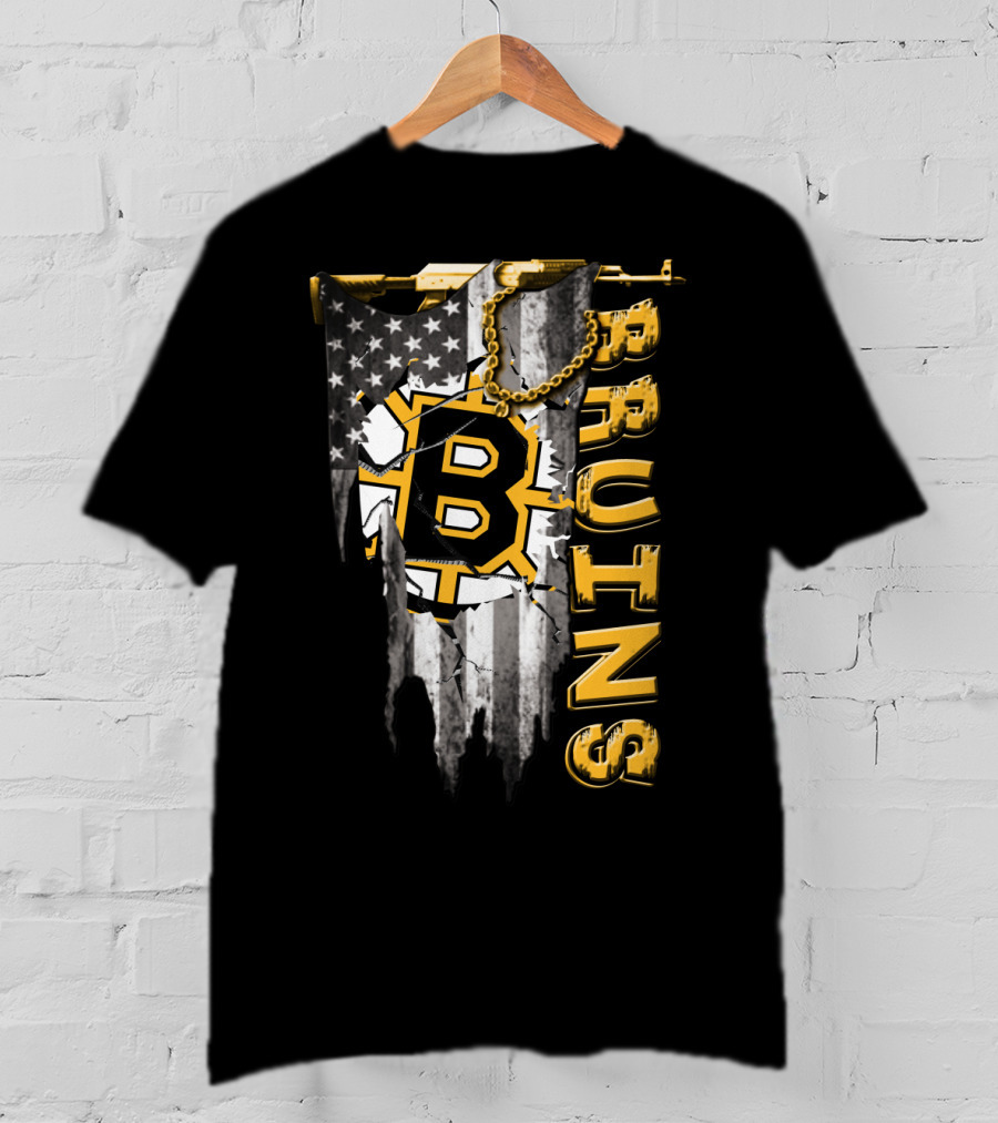 Boston Bruins American Flag Distressed Style T-Shirt
