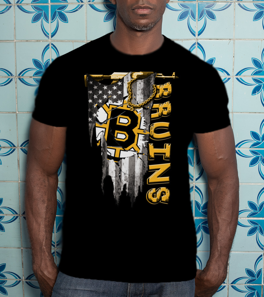 Boston Bruins American Flag Distressed Style T-Shirt