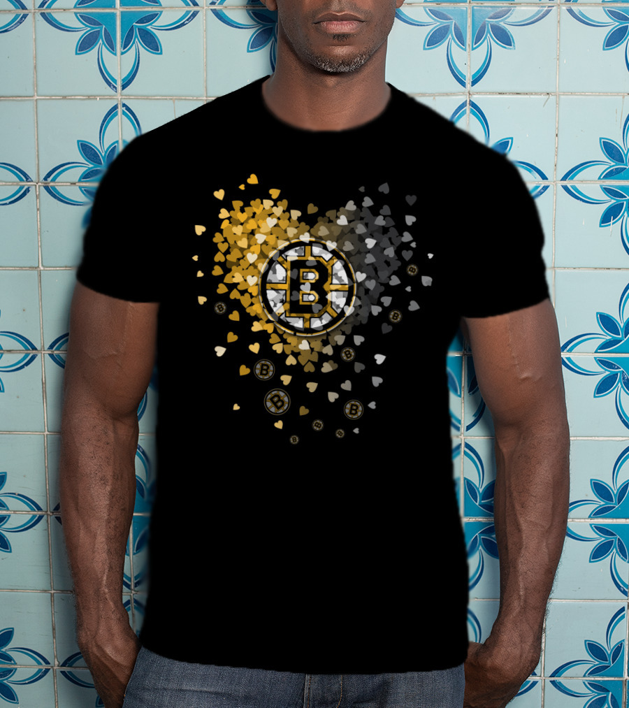 Boston Bruins Heart-Inspired Logo And Symbol Design With Colorful Hearts T-Shirt