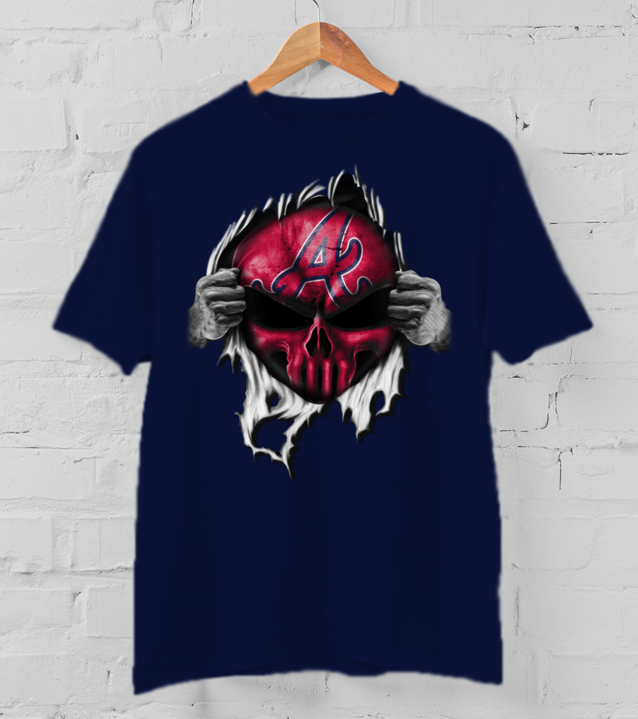 Atlanta Braves Skull Logo Ripped T-Shirt