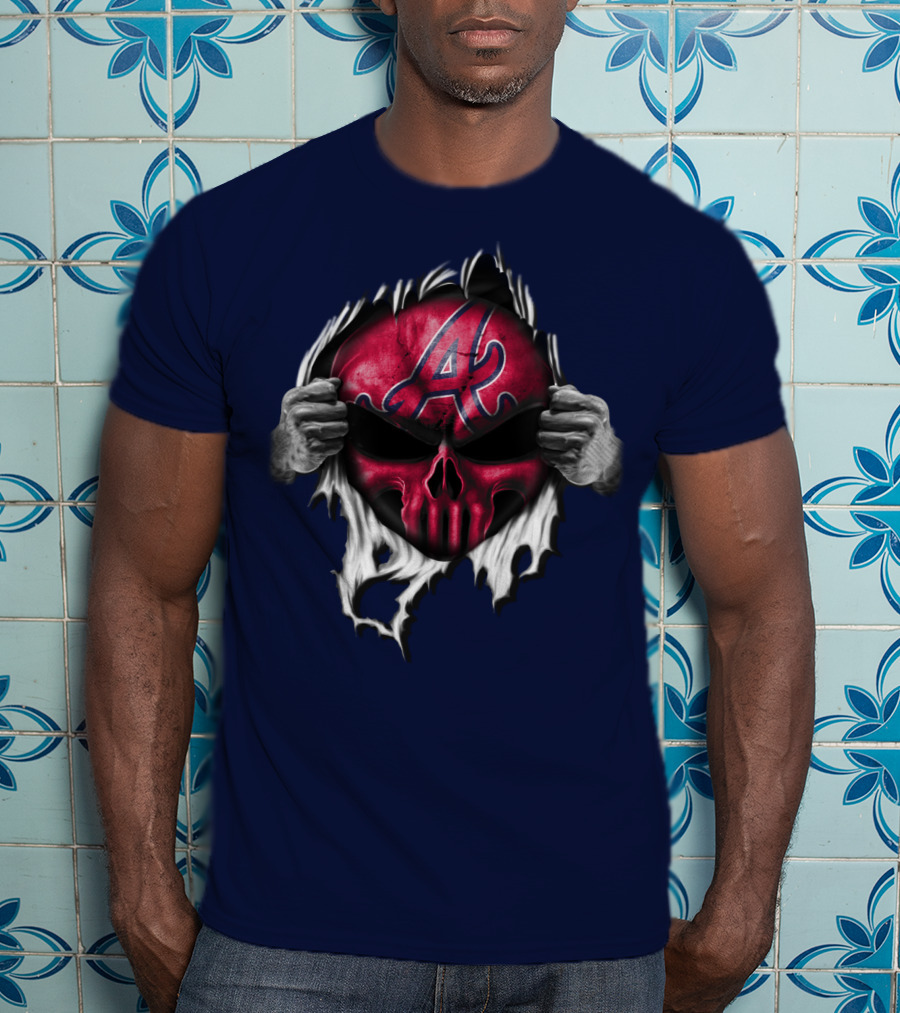 Atlanta Braves Skull Logo Ripped T-Shirt