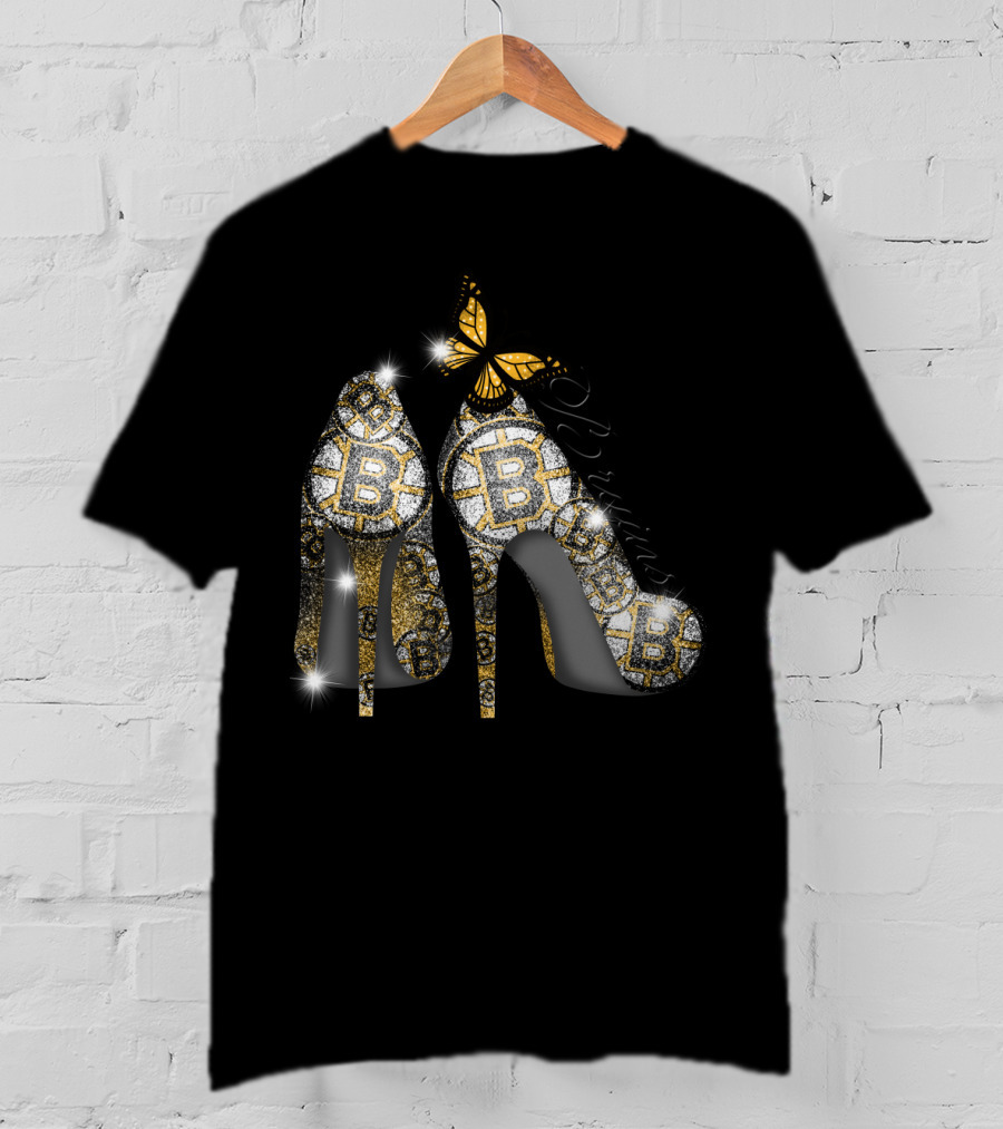 Boston Bruins Glittering Heels With Butterfly Accent T-Shirt