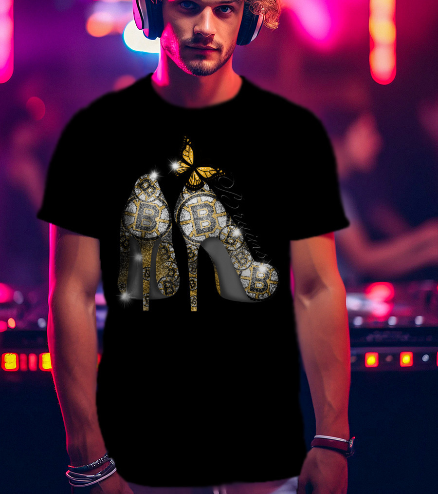 Boston Bruins Glittering Heels With Butterfly Accent T-Shirt