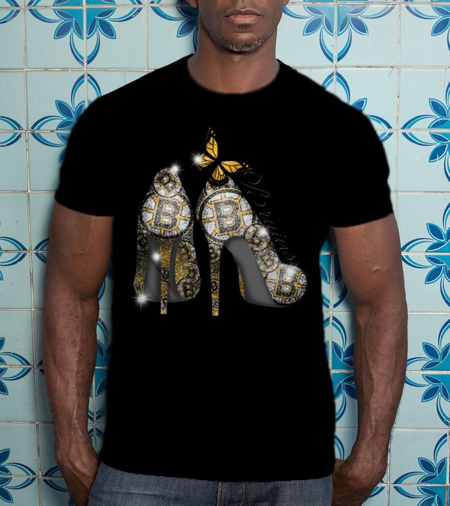 Boston Bruins Glittering Heels With Butterfly Accent T-Shirt