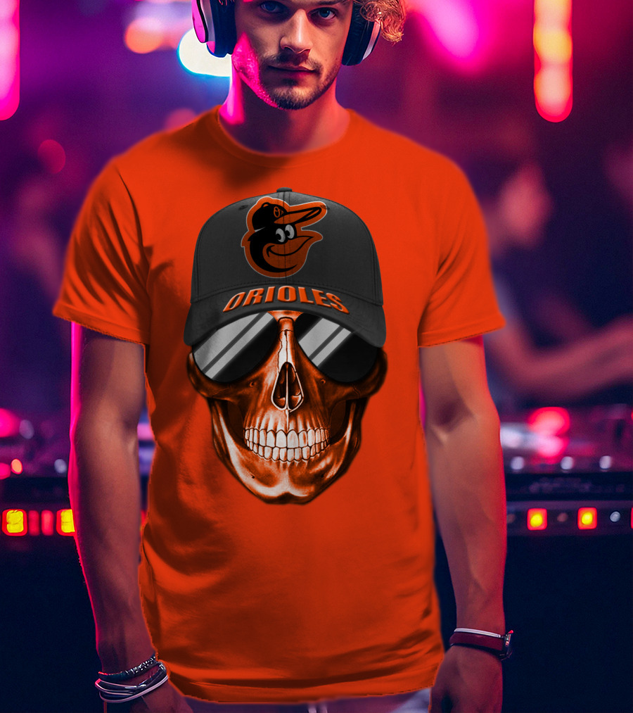 Baltimore Orioles Skull With Cap T-Shirt