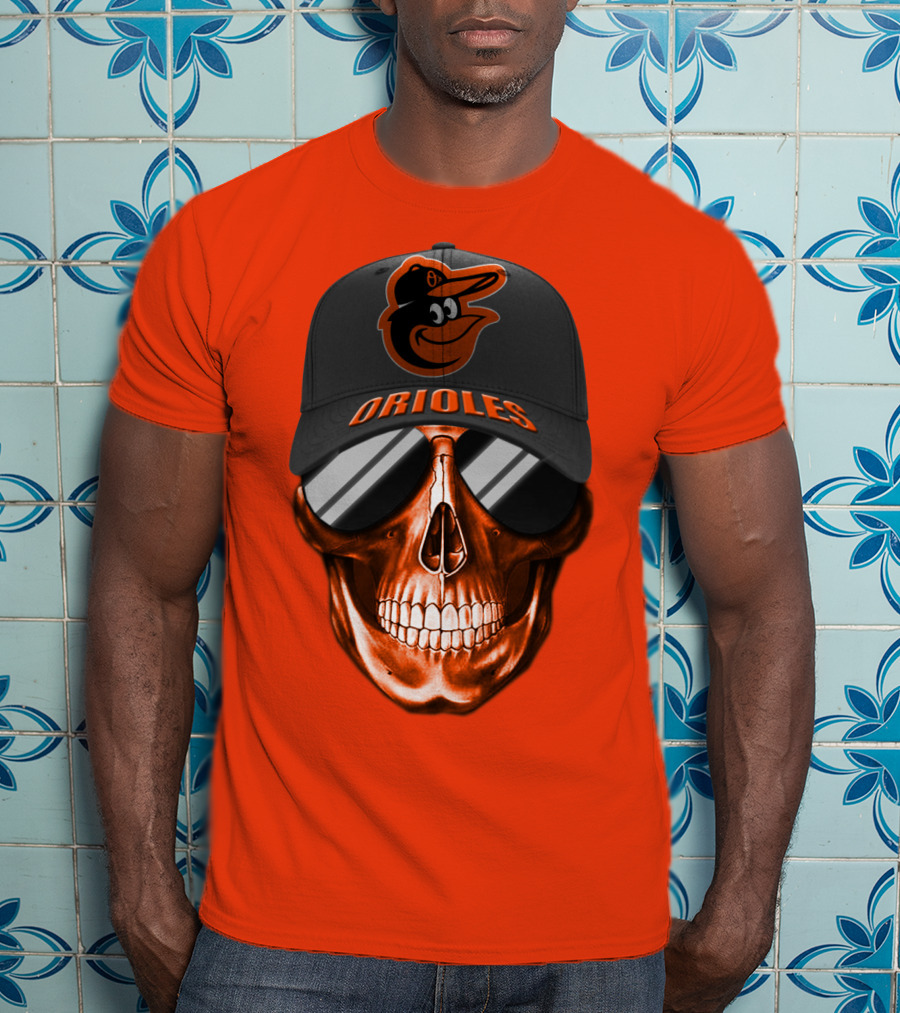Baltimore Orioles Skull With Cap T-Shirt
