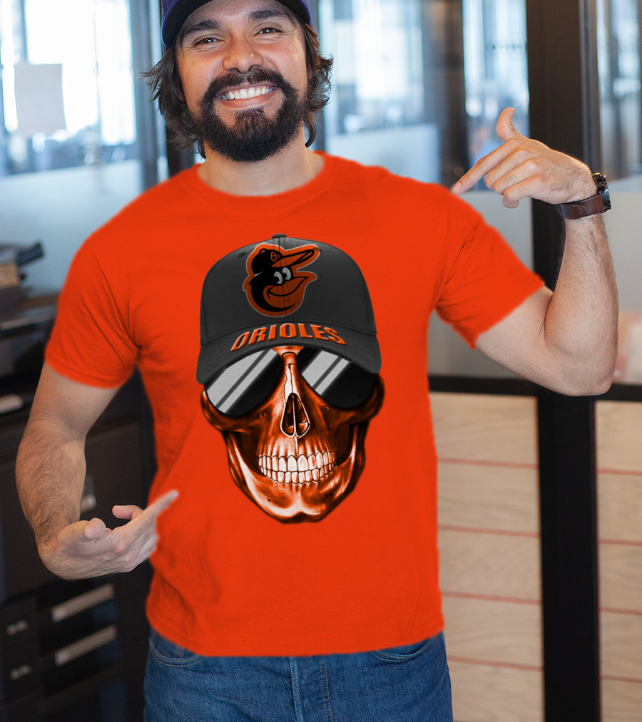 Baltimore Orioles Skull With Cap T-Shirt