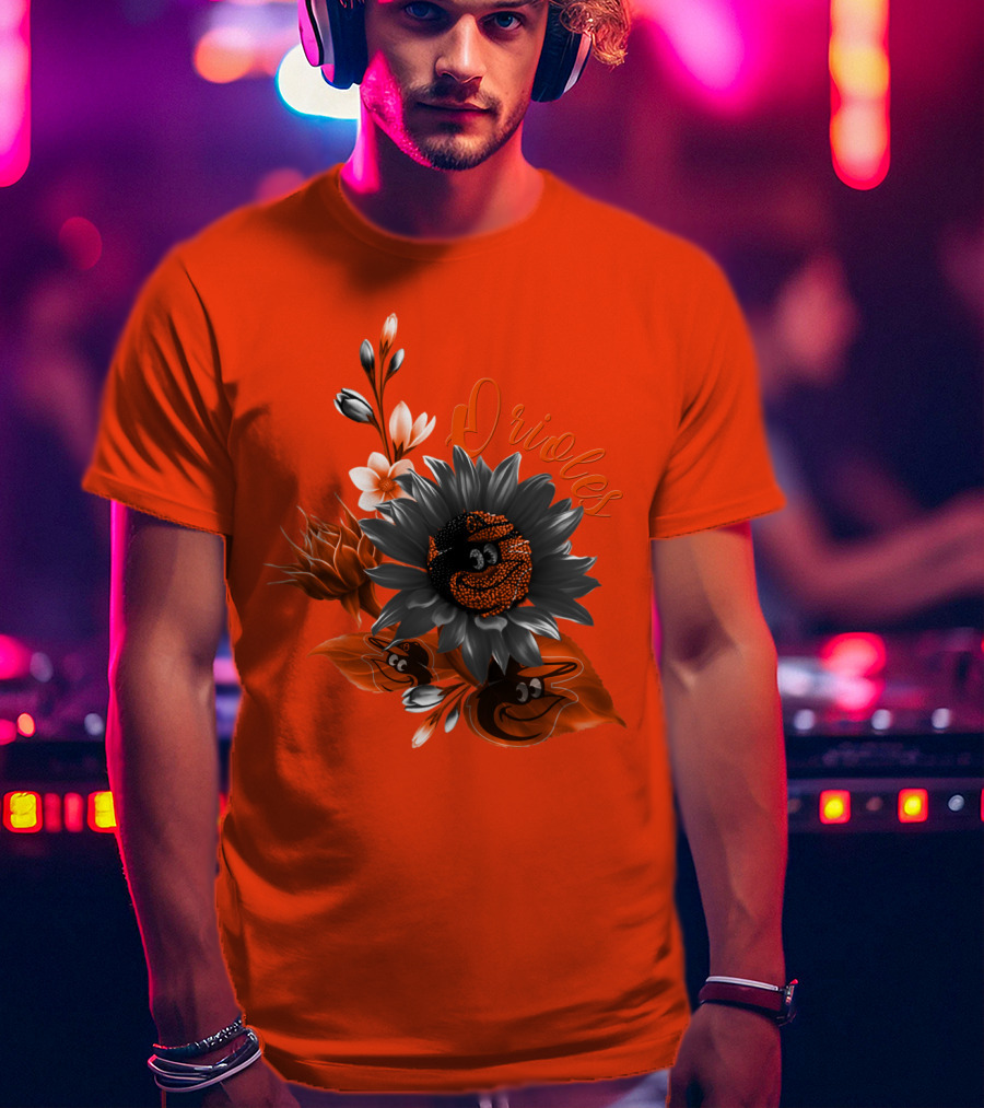 Orioles Sunflower Floral Design Baltimore Orioles T-Shirt
