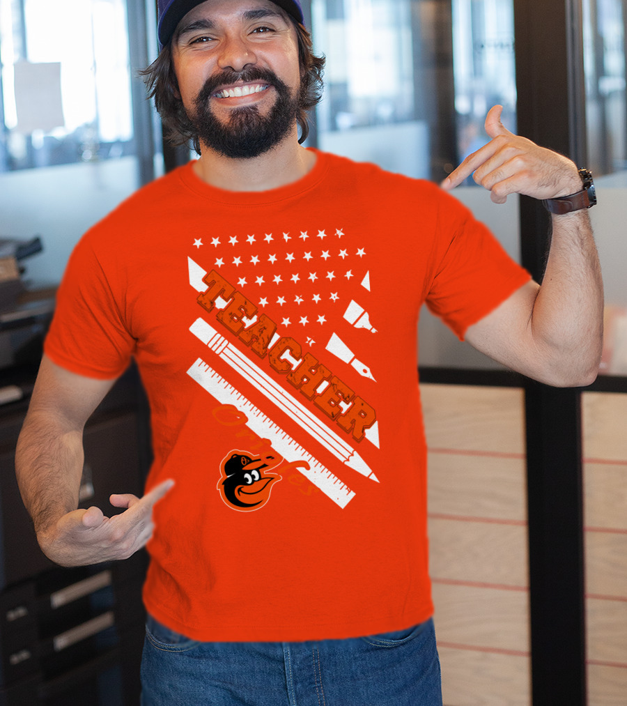 Baltimore Orioles Teacher Stars And Stripes Ruler And Pen T-Shirt