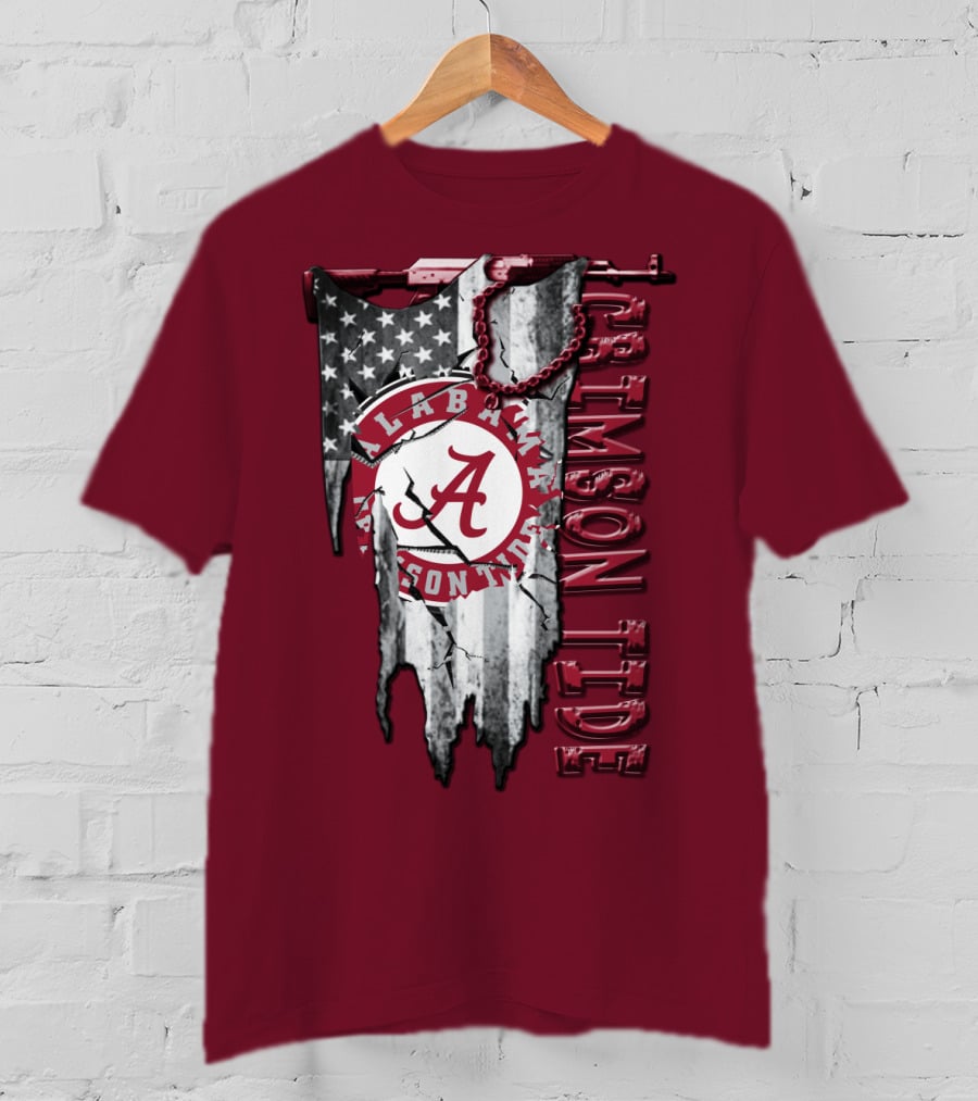Alabama Crimson Tide American Flag Distressed T-Shirt