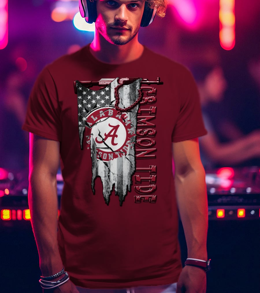 Alabama Crimson Tide American Flag Distressed T-Shirt