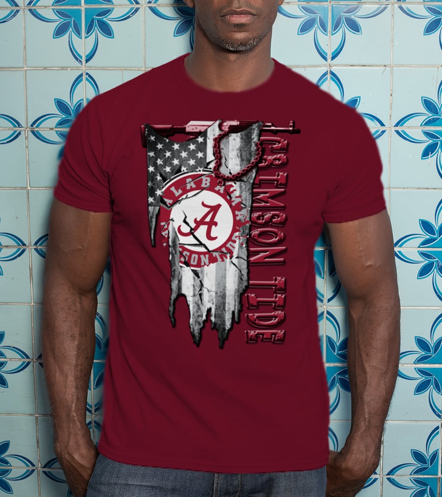 Alabama Crimson Tide American Flag Distressed T-Shirt