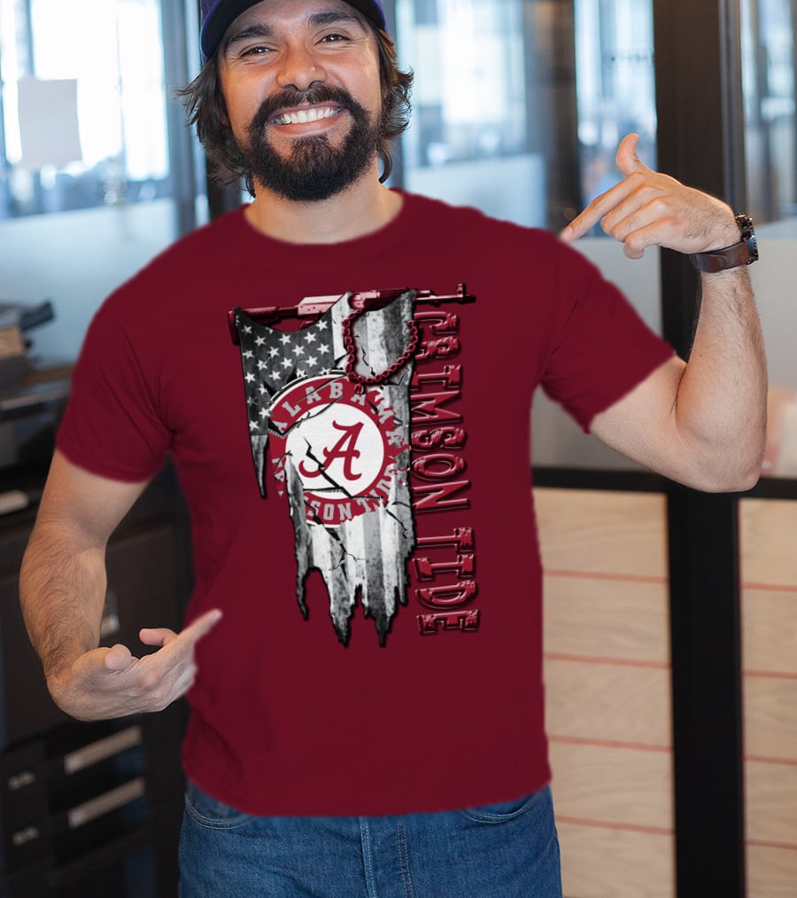 Alabama Crimson Tide American Flag Distressed T-Shirt