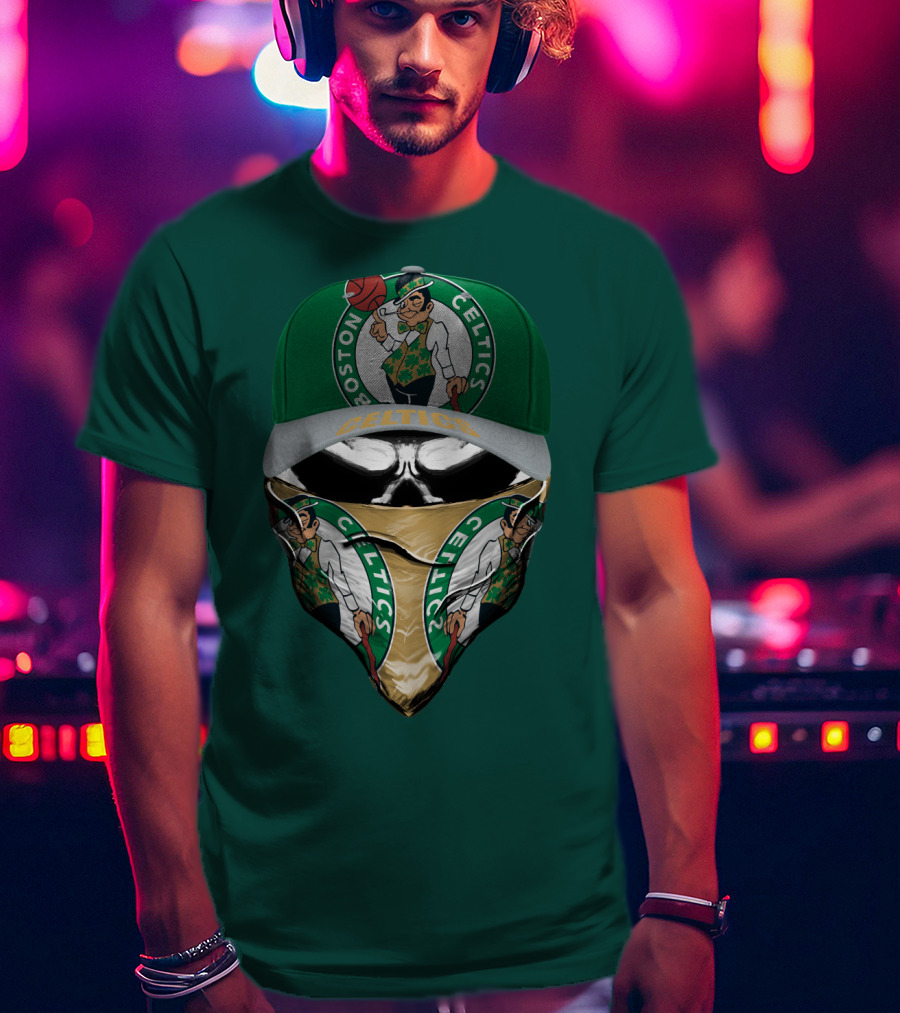 Boston Celtics Lucky The Leprechaun Masked Cap T-Shirt
