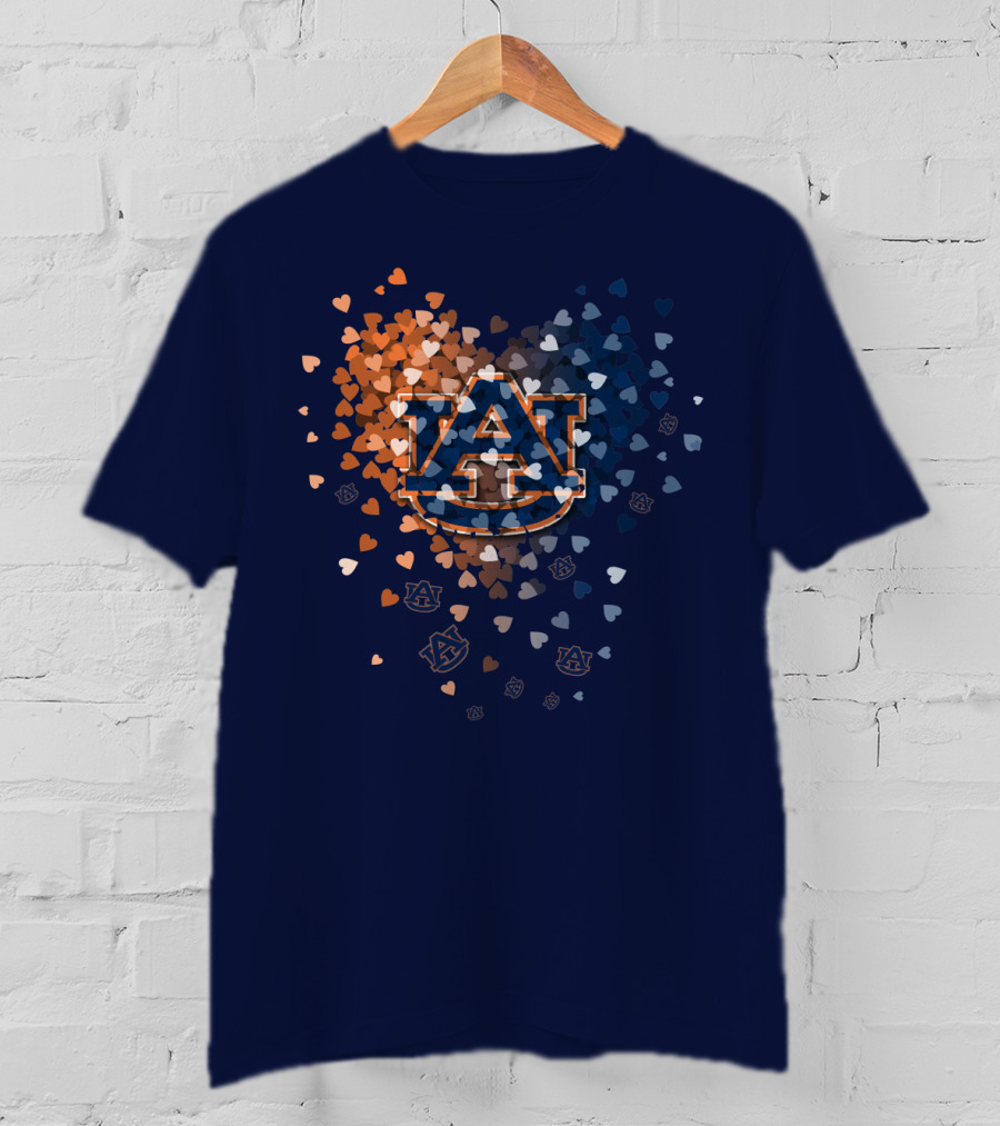 Auburn Tigers Au Logo With Orange And Blue Heart Confetti T-Shirt