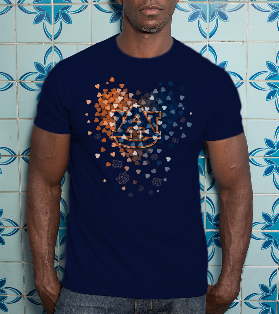 Auburn Tigers Au Logo With Orange And Blue Heart Confetti T-Shirt