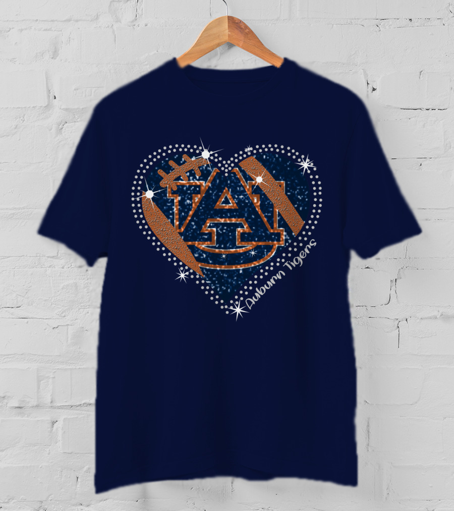 Auburn Tigers Heart With Football T-Shirt