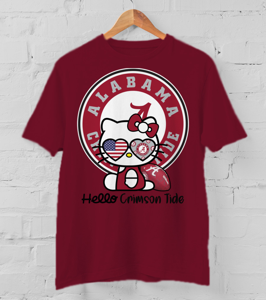 Alabama Crimson Tide Hello Crimson Tide American Flag Football T-Shirt