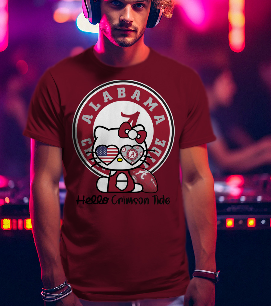 Alabama Crimson Tide Hello Crimson Tide American Flag Football T-Shirt