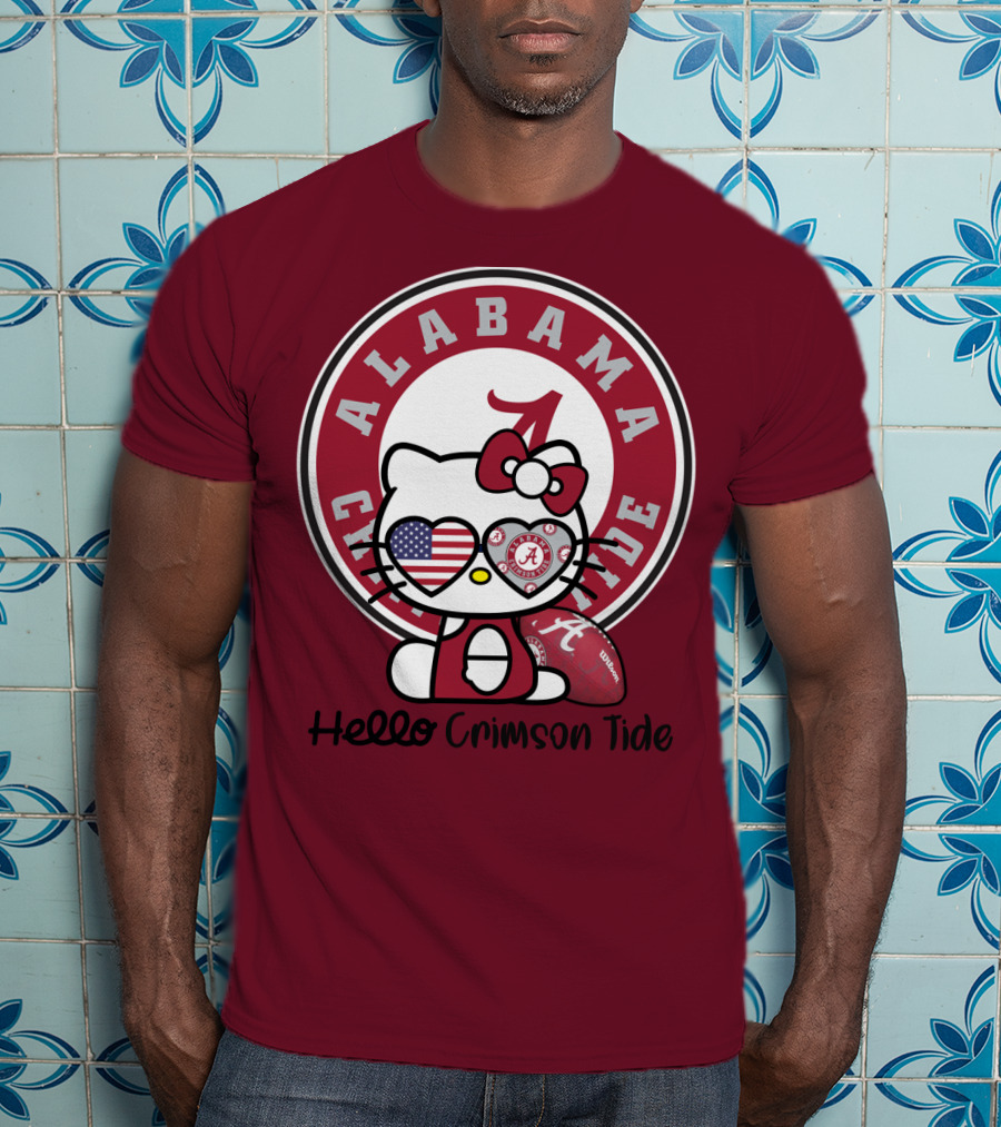 Alabama Crimson Tide Hello Crimson Tide American Flag Football T-Shirt