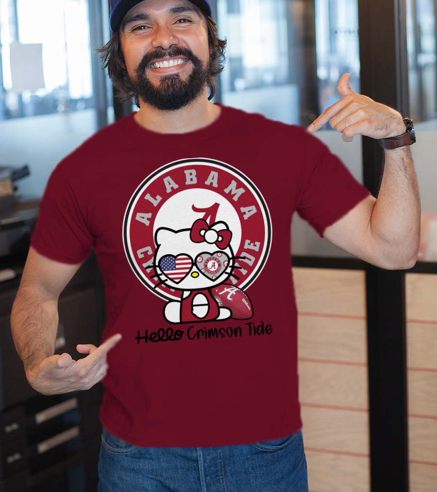 Alabama Crimson Tide Hello Crimson Tide American Flag Football T-Shirt