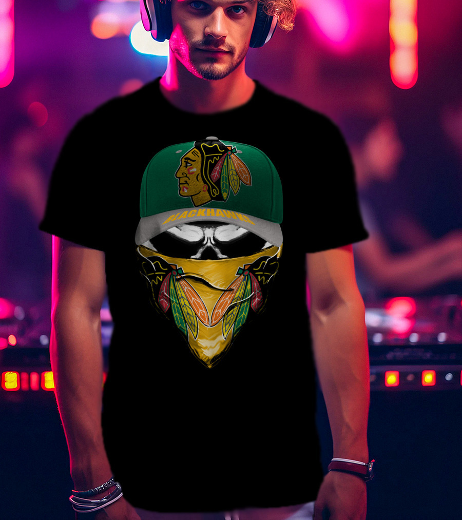 Chicago Blackhawks Logo Cap And Mask Combo T-Shirt