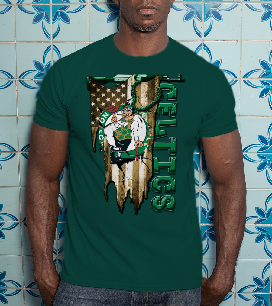 Boston Celtics Vintage American Flag T-Shirt