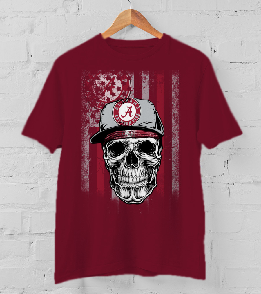 Alabama Crimson Tide Skull With Cap And Crimson T-Shirt