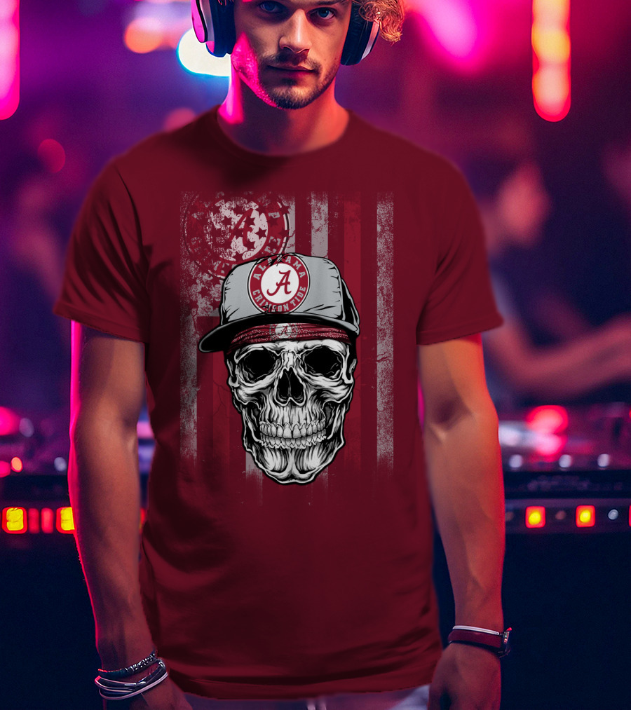 Alabama Crimson Tide Skull With Cap And Crimson T-Shirt
